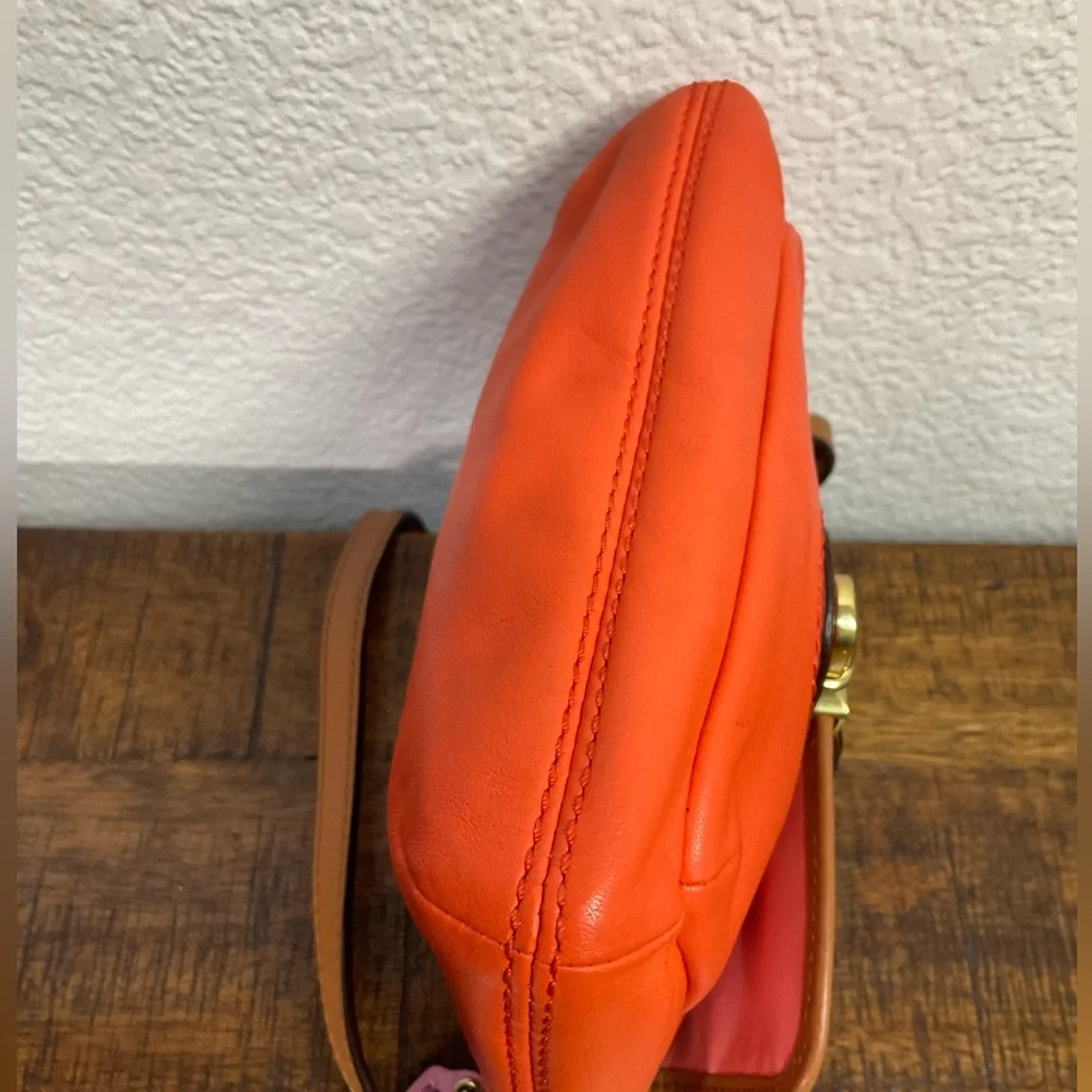 Coach POPPY Colorblock Leather Flap‎ Crossbody Bag #48941 Two Shades Orange